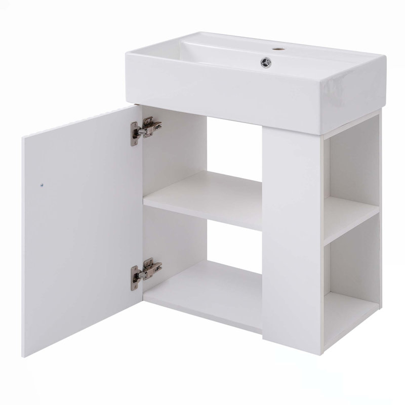 Meuble-lavabo flottant 21,6 po avec lavabo en céramique, rangement à droite