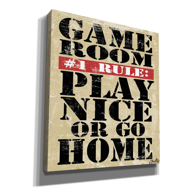 «Game Room # 1 Rules» par Misty Michelle, art mural sur toile, H 34 po x l 26 po x P 1,5 po