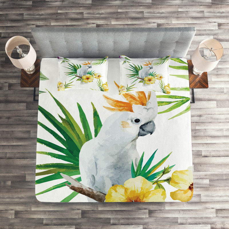 Parrot Coastal Polyester Coverlet, King Bedspread + 2 Shams