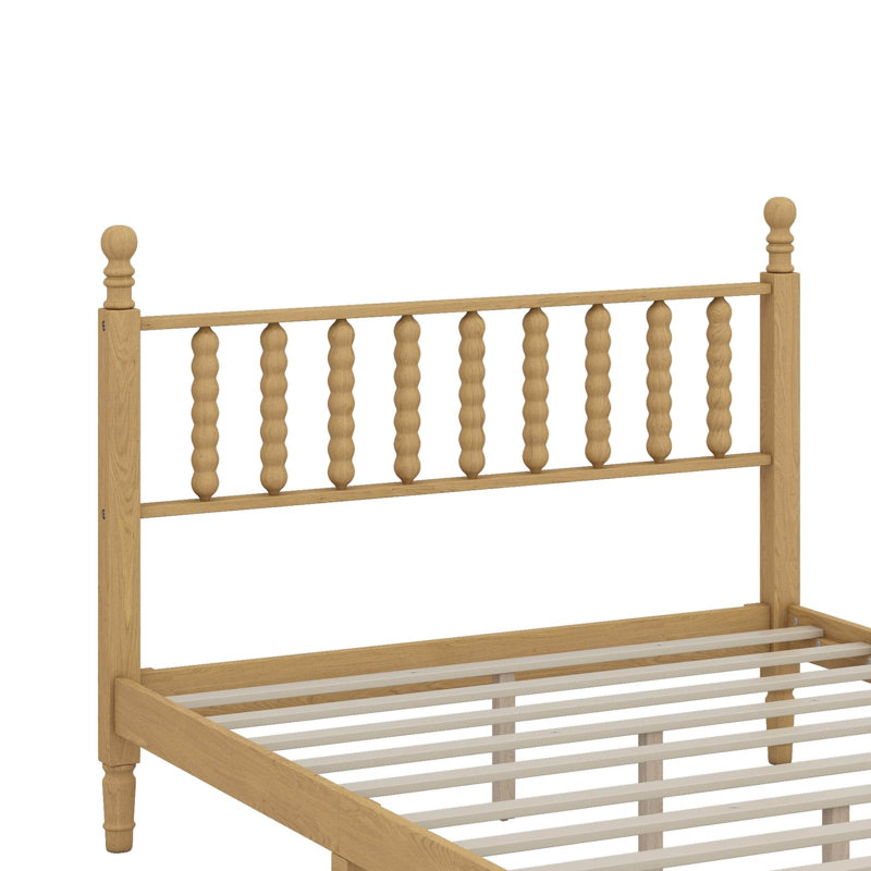 Structure de lit double avec tête de lit en forme de gourde, base de lit plateforme de style rétro, support en lattes de bois
