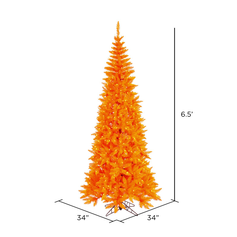 Sapin de Noël artificiel orange, H 6,5 pi x P 2,83 pi, Illuminée