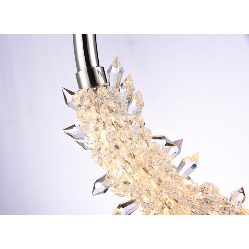 Luminaire suspendu chromé 5 lumières DEL avec perles en cristal transparent, Chrome