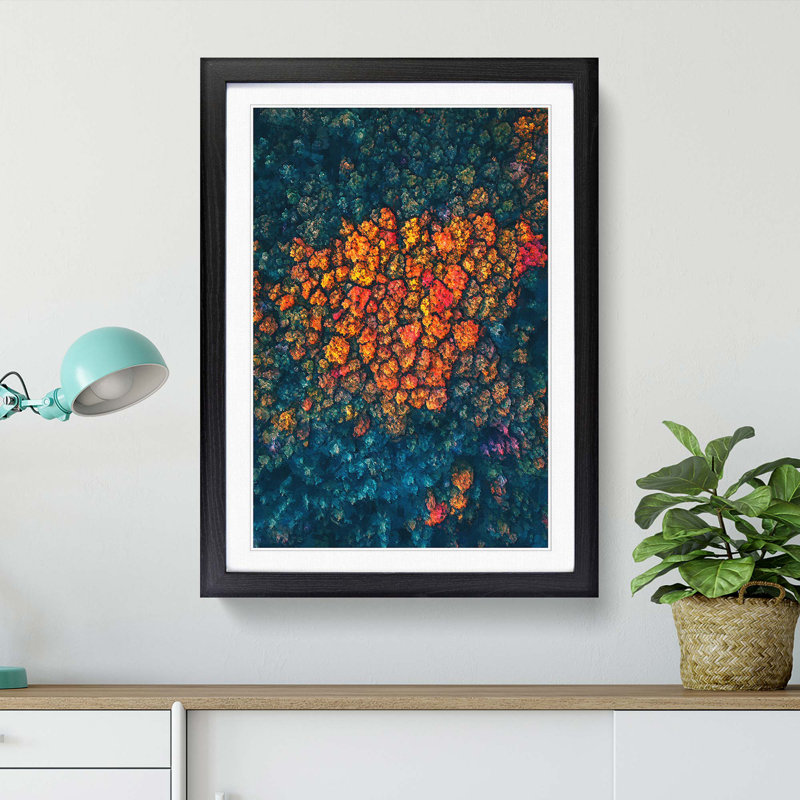 Cluster of Orange Trees in Abstract - Framed Print, 65cm H x 48cm W x 2cm D, Black Framed