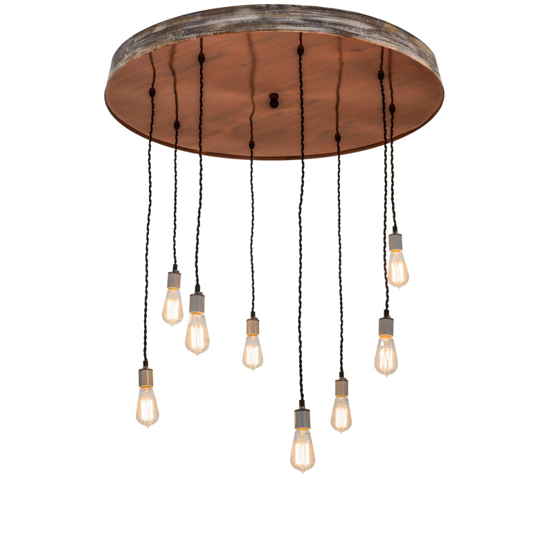 Rustic Lodge 8 - Light Oak Cluster Pendant