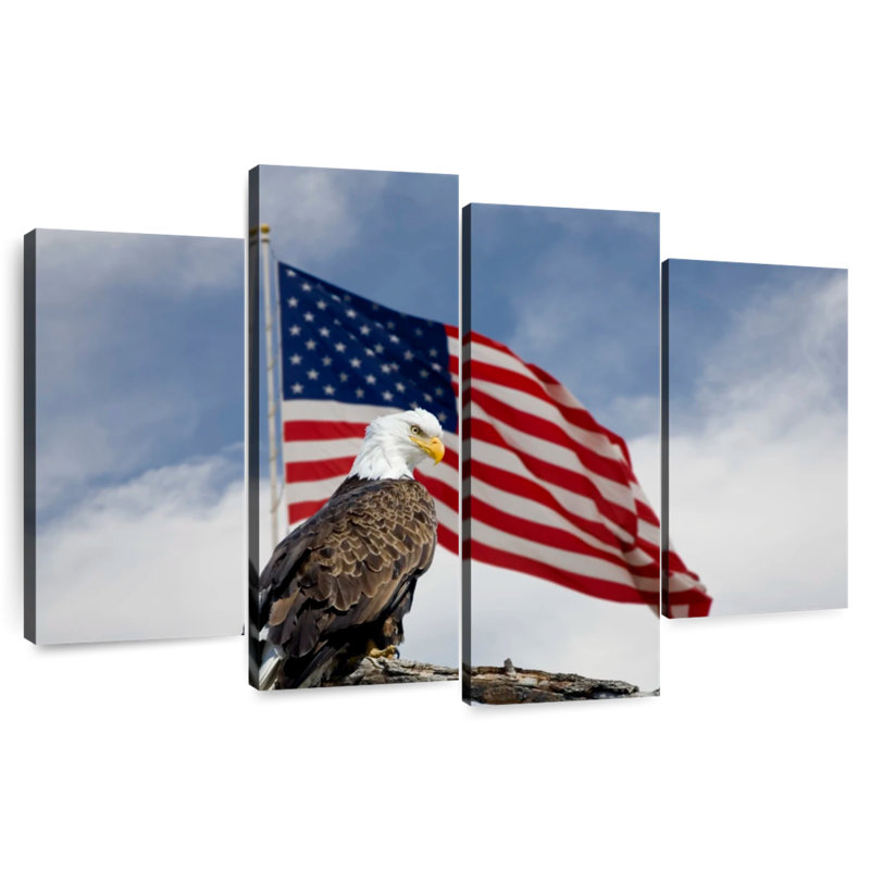 Perched Eagle American Flag, 22" H x 36" W