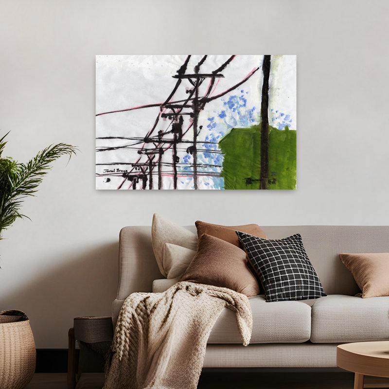 «Tangled Wires And Flowers Abstract Minimalist Modern Nature Urban», reproduction d'art murale, 32" H x 48" W