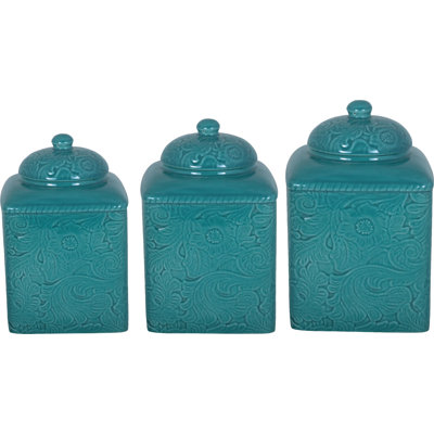 Savannah Ceramic Floral Pattern Western Style 3 Piece Canister Set