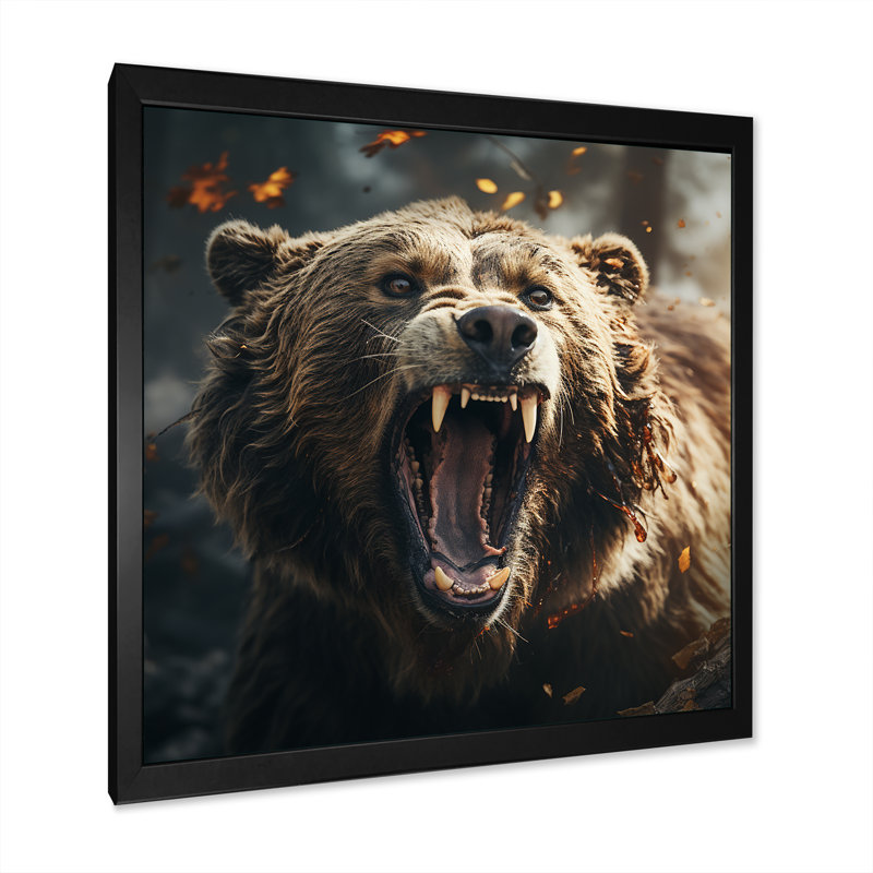 Représentation expressionniste d'un ours sur toile, H 36 po x l 36 po x P 1,5 po, Cadre photo noir