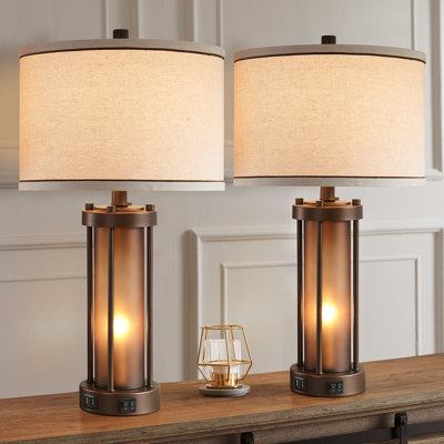 Hilarie 25" Table Lamp Set With Night Light And USB Ports