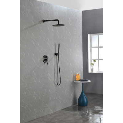 High Matte Black Bathroom Shower - Wall Mounted With 10" Stainless Steel Rain Showerhead And Handheld Shower, Valve Balance Kit 2 Way