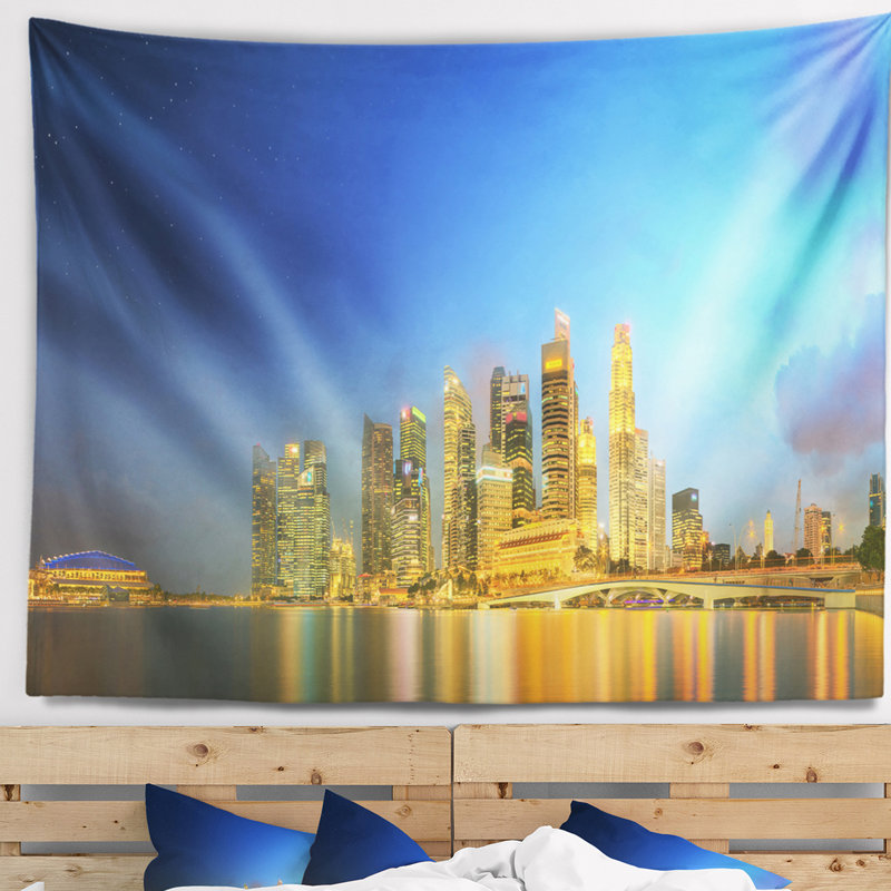 Tapisserie cityscape singapour et marina bay, H 78 po x l 92 po
