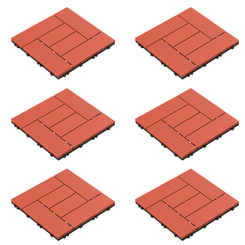 Patio and Deck Tiles - 6-Pack Interlocking Criss-Cross Pattern Outdoor Flooring - Weather-Resistant Square Pavers by Pure Garden