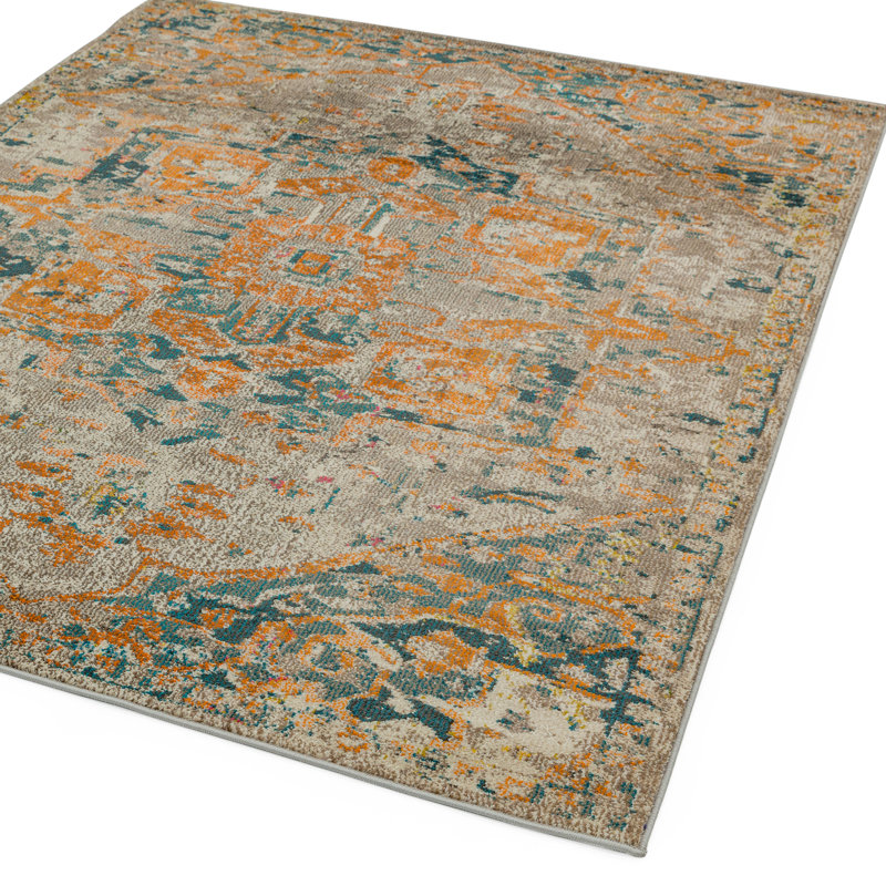 Corvena Arabesque Flatweave Orange/Beige Area Rug, Rectangle 200 x 300cm