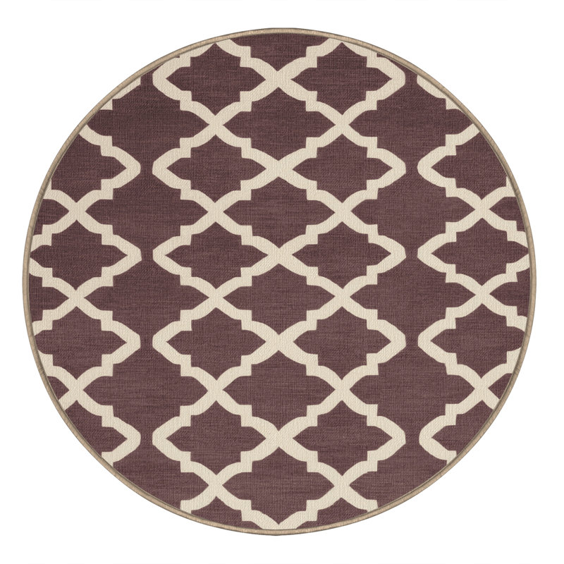 Tapis brun treillis lavable à la machine, Rond 7 pi