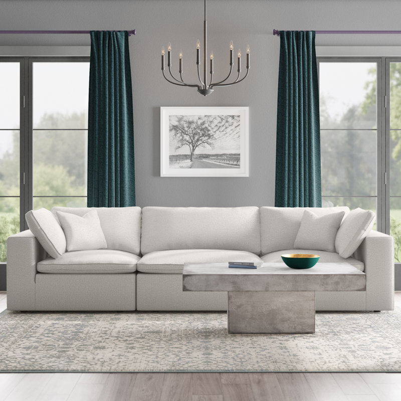Burrows Upholstered Sofa, Cream Linen Textured Fabric