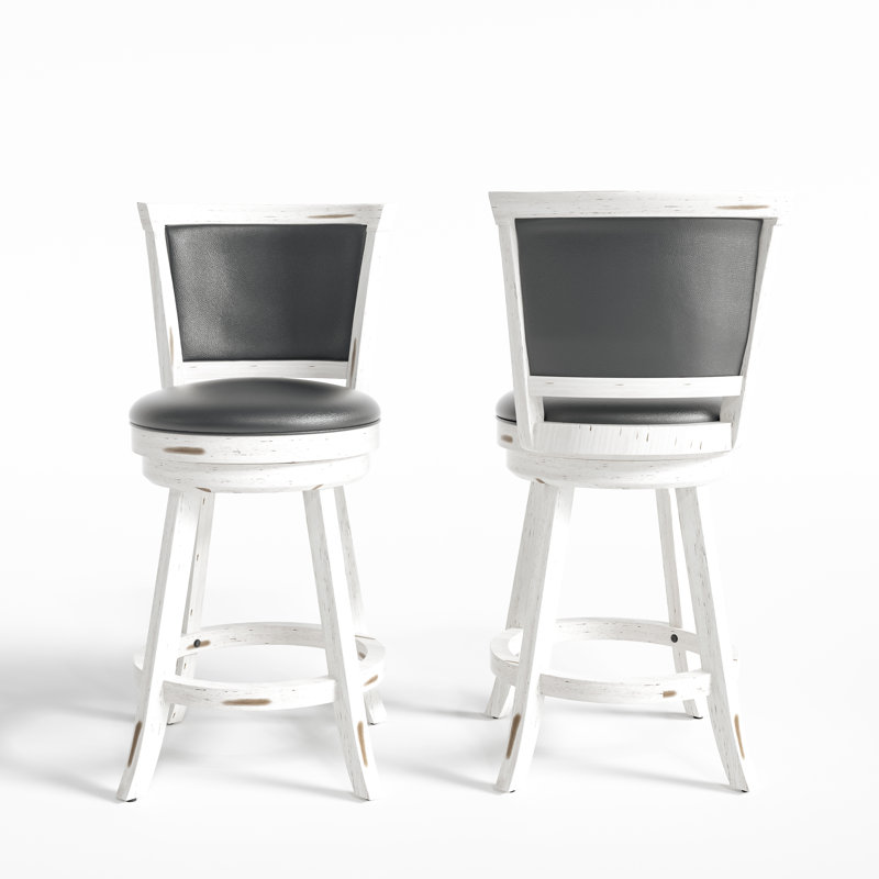 Swivel Upholstered Counter Stool with Solid Wood Frame, Counter Stool (24" Seat Height), Gray Seat/White Base