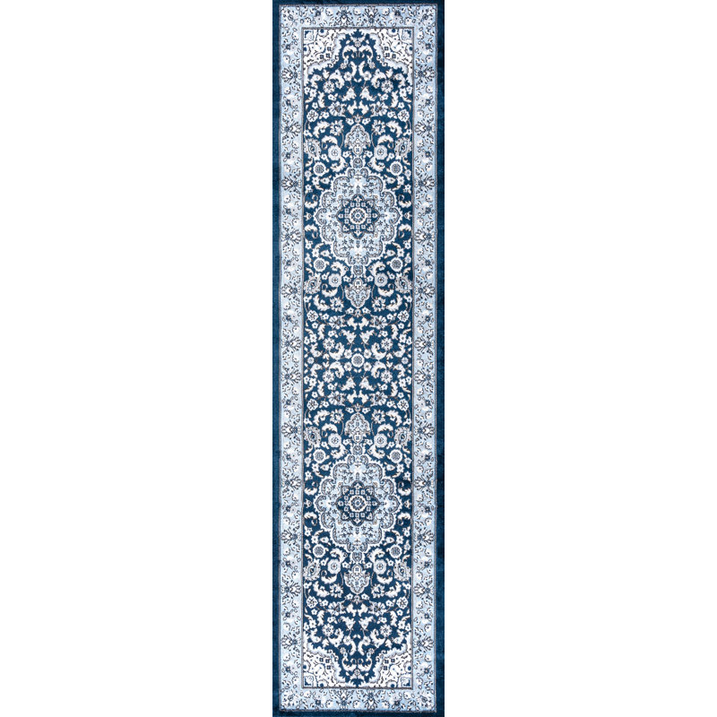 Arignote Modern Persian Floral Navy/Blue Rug, Runner 2' X 8'