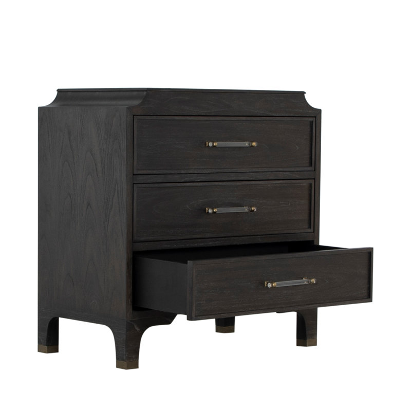 Alexandra 3 Drawer 32" W Solid Wood Chest, Black
