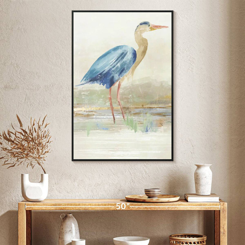 Héron dans le lac, Cadre flottant noir, 27 po x 40 po