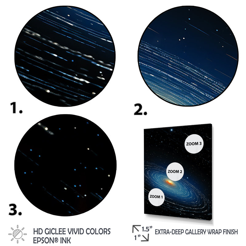 Bleu et jaune, nébuleuse céleste - art mural de la planète espace, Cadre simple noir, H 40 po x l 30 po x P 1,5 po