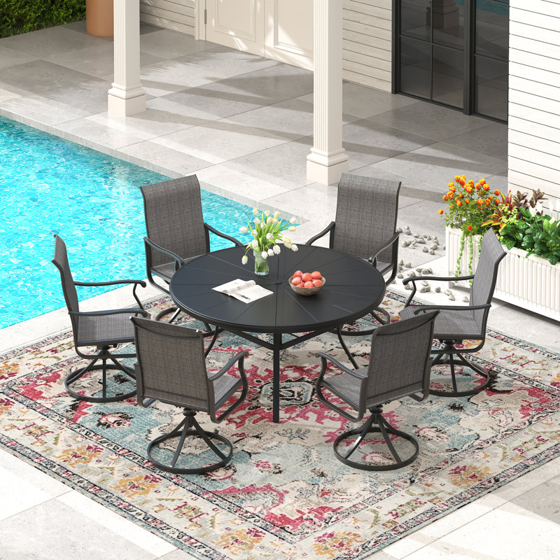 Table de salle à manger d'extérieur en aluminium avec chaise pivotante, Noir/gris anthracite