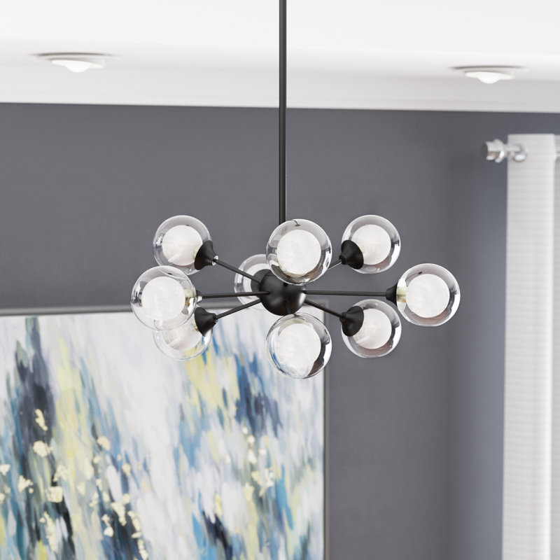 Lustre sphérique Spoutnik à 12 lumières Optimist, 10 po H x 22,75 po L x 22,75 po P, 9, Noir terre