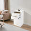 Meuble-lavabo 3 en 1 blanc avec lumières, petite coiffeuse moderne à 3 tiroirs, tabouret caché et miroir rabattable