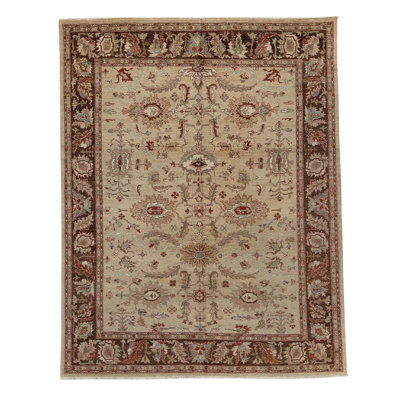 Tapis oriental beige en laine noué à la main 8 pi x 10 pi 2 po
