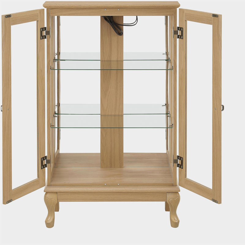 Vitrine avec portes en verre trempé, vitrine éclairée avec panneau arrière en miroir et tablettes réglables pour la maison ou le bureau (ampoule incluse)