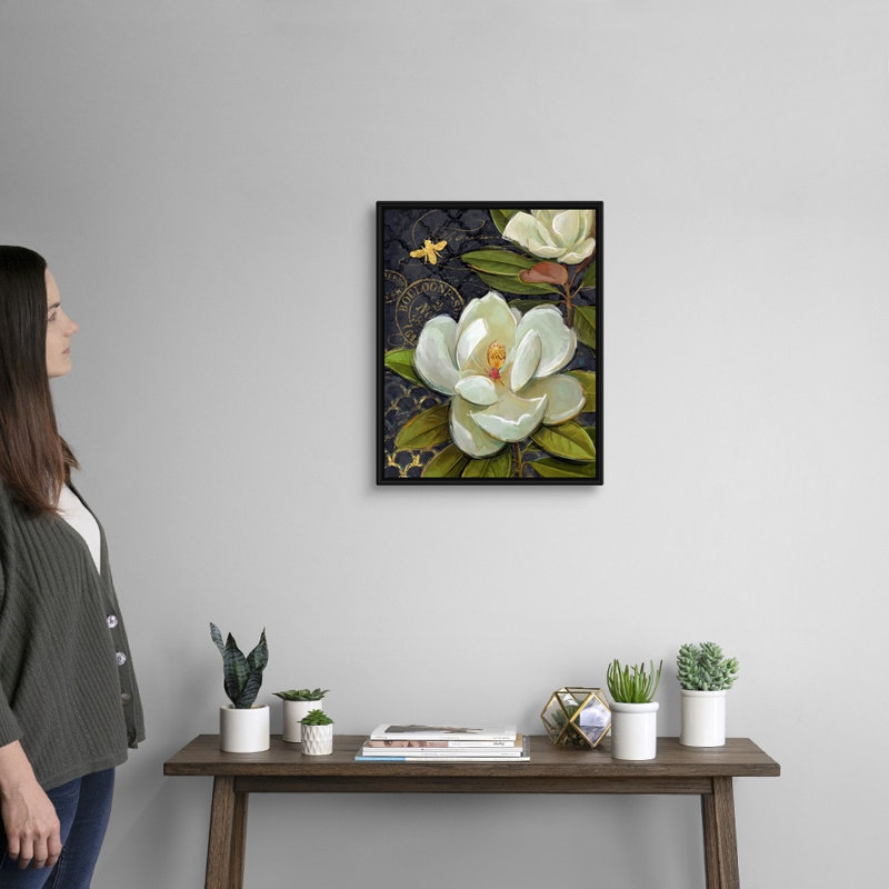 «Heirloom Magnolia» sur toile noire, H 16 po x l 20 po x P 1,75 po, Cadre noir