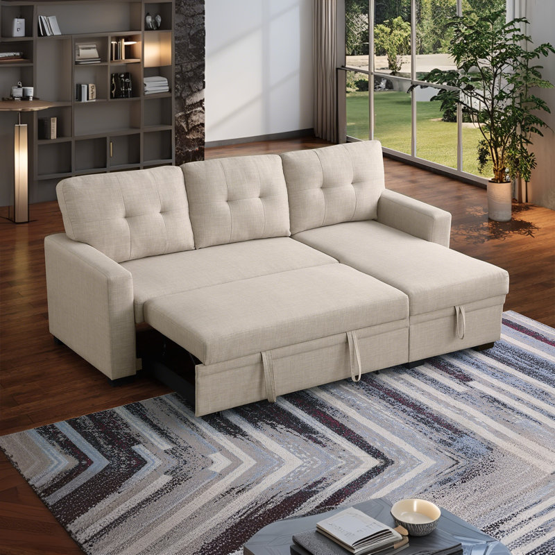 Canapé-lit modulaire réversible de 82 po avec méridienne réversible avec rangement, Beige