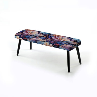 Motif floral de forêt enchantée mauve - Banc noir rembourré floral