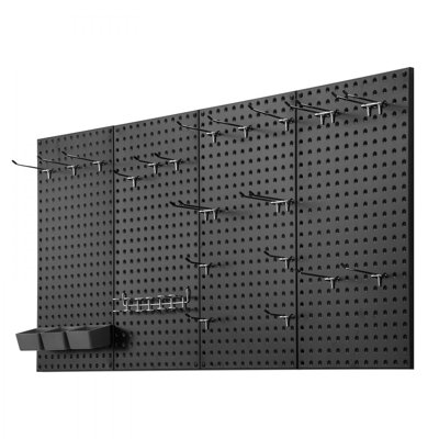 Panneaux perforés métalliques, 61 x 30,5 cm, 4 panneaux, organisateur mural robuste en acier, noir