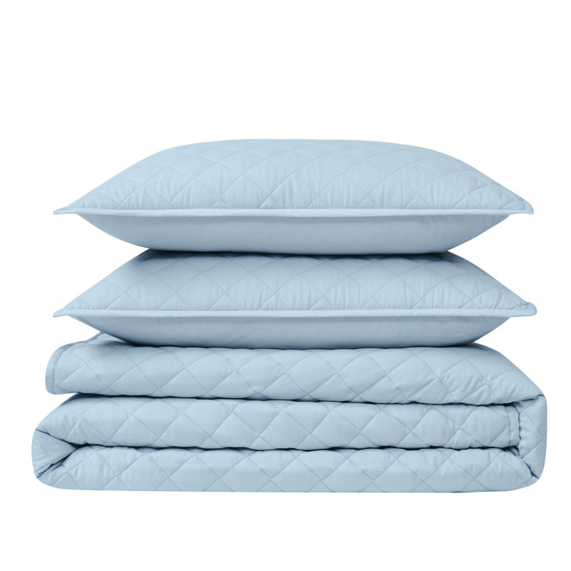 Ensemble de courtepointe en coton, Courtepointe double et 2 taies décoratives standa, Bleu