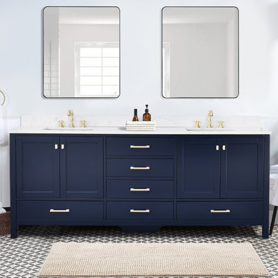 Render 84'' Double Bathroom Vanity With Engineered Stone Top