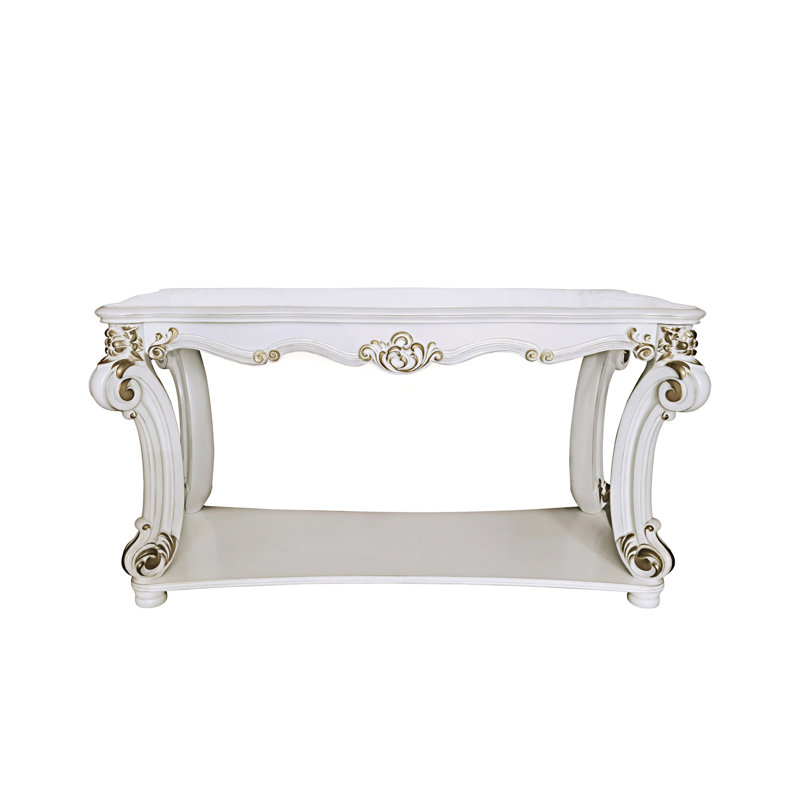 Antique Pearl Finish White and Gold Wood Sofa Table