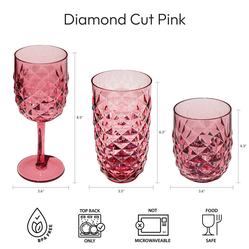 Verre à vin en diamant Diamond Cut - rose - 15,6 oz - ensemble de 6, Rose