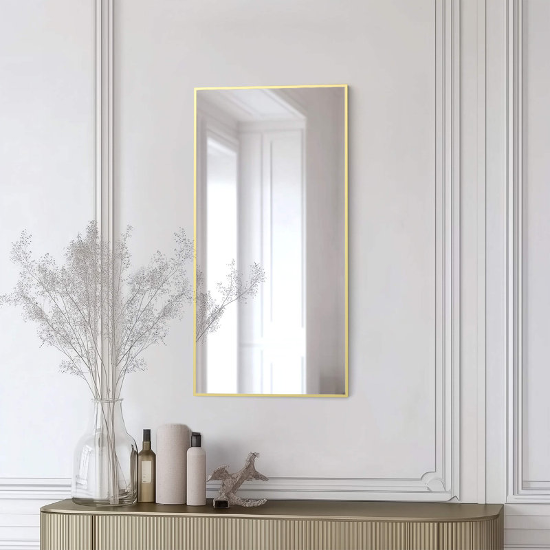 Premium Metal Frame Shatterproof Wall Mount Mirror - FM1, 36" x 18", Brushed Gold