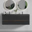 Meuble-lavabo 60 po en noyer avec lavabo en quartz noir mat et tiroirs noirs doux, meuble-lavabo mural flottant, sans drain ni robinet, pré-assemblé