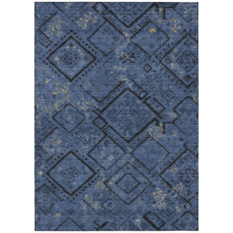 Machine Washable Indoor/Outdoor Chantille ACN2470 Global Rug, 3' x 5', Navy