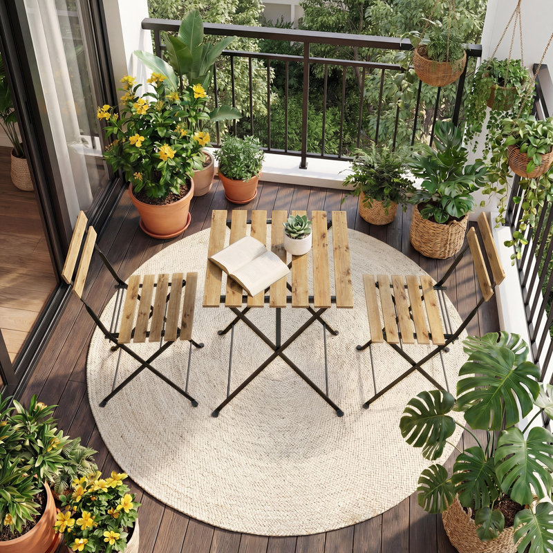 Ensemble de bistro pliant 3 pièces pour patio, gain de place – Table et chaises à structure métallique pour une utilisation intérieure/extérieure – Aucun assemblage requis, idéal pour balcon, jardin, cour, véranda – Couleur d'origine