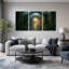 Ensemble d'art sur toile en forme de voûte en pierre recouverte de mousse avec 3 lumières dorées-1137541249