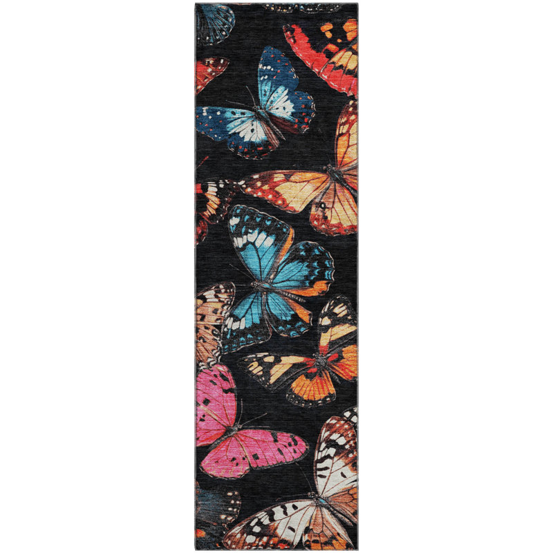 Premium Machine Washable Mayfield AMF2201 animal Rug, 2'3" x 7'6" Runner, Black