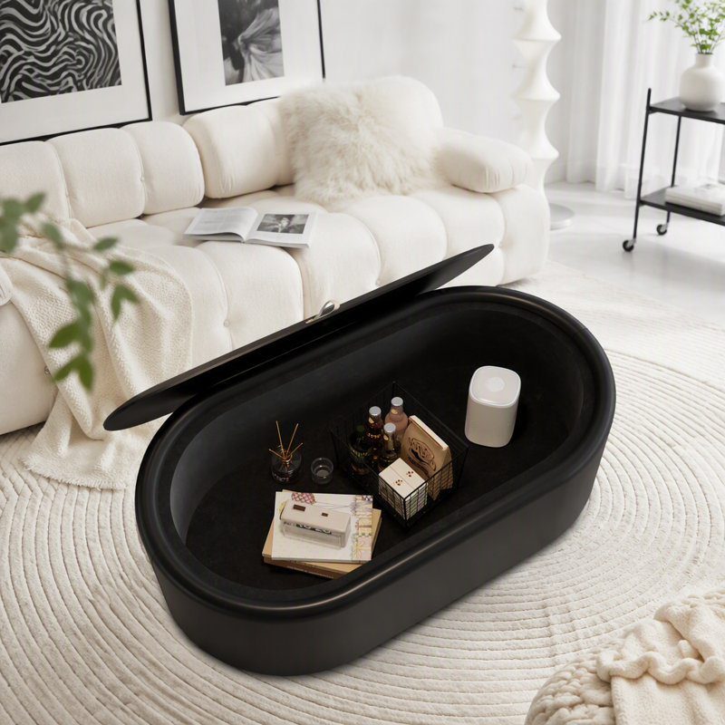 Table basse ovale avec rangement dissimulé, 30.97 lbs, Black