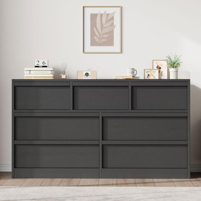 7 Drawer Dresser for Bedroom, 54in Wide Antique White 7 Chest of Drawers with Large Storage, Wooden Dresser Organizer for Living Room, Nursery, Entryway