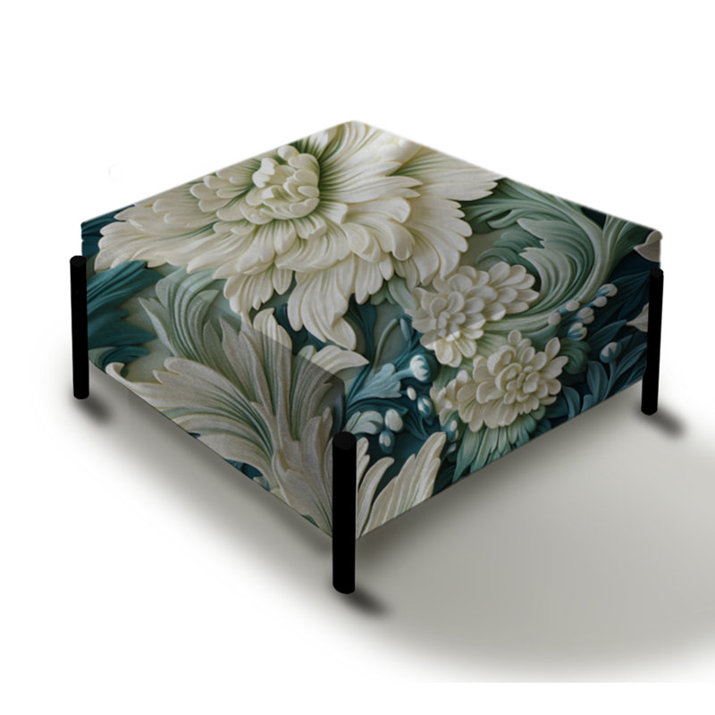 Vert et blanc Paisley Garden Dream - Grand repose-pieds carré damassé