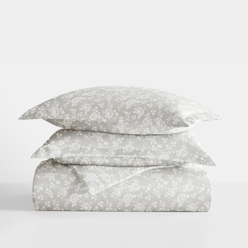 Ensemble de housse de couette rose et gris à motif Home, Housse de couette double / grand + 2 taies décora
