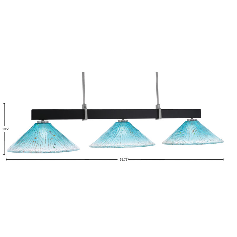 Bar 3 lumières Raheemah Wellington, Noir mat / graphite, Bleu sarcelle, H 10,5 po x l 16 po x P 16 po