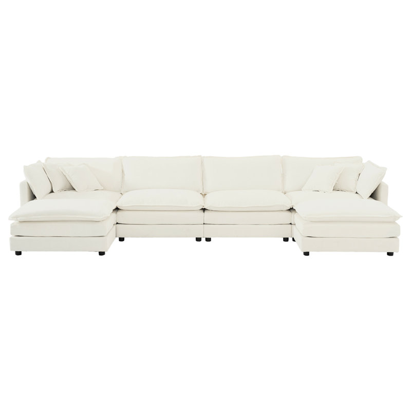 Canapé modulaire à structure en U en chenille blanche en forme de U avec repose-pieds double pour chenille modulaire, éponge et salon