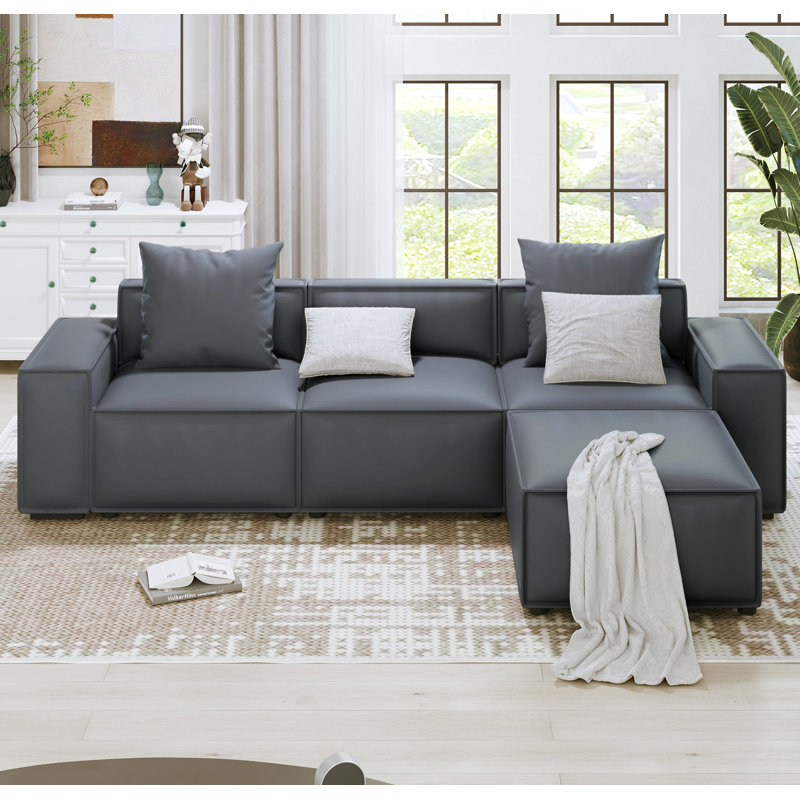 Canapé à accoudoirs carrés 102,4 po Bodhin, 100 % polyester gris